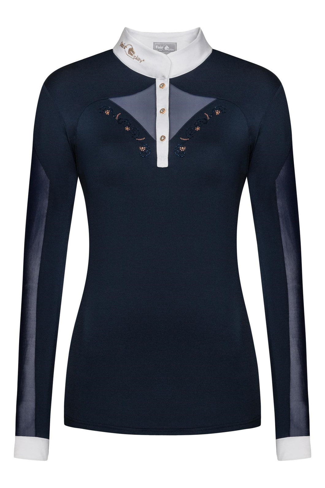 Fair Play Competition Shirt CATHRINE ROSEGOLD LS, Navy-White